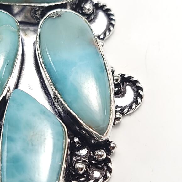 Grand Larimar Quartet Silver Pendant (2.5") with 18" Necklace - Picture 5 of 12